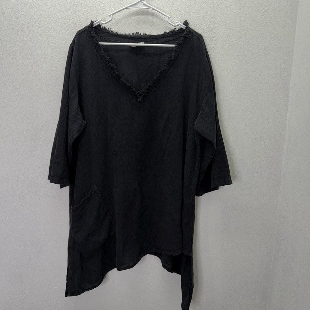 Cottonways 100% Cotton Gauze Tunic Top Size 2 Black Asymmetric Hem L/XL Beachy